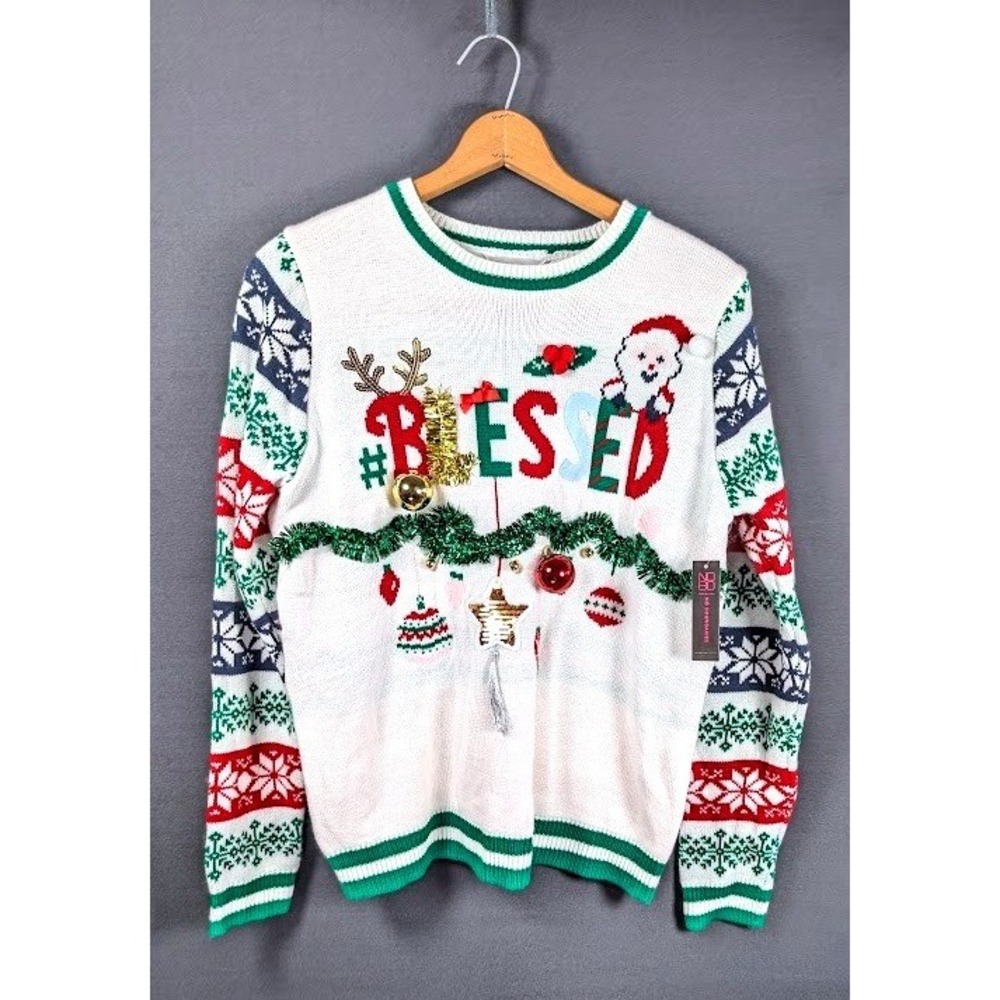 No Boundaries Ugly Christmas Sweater Size XXL 3D Tinsel Sequin Fair Isle NEW